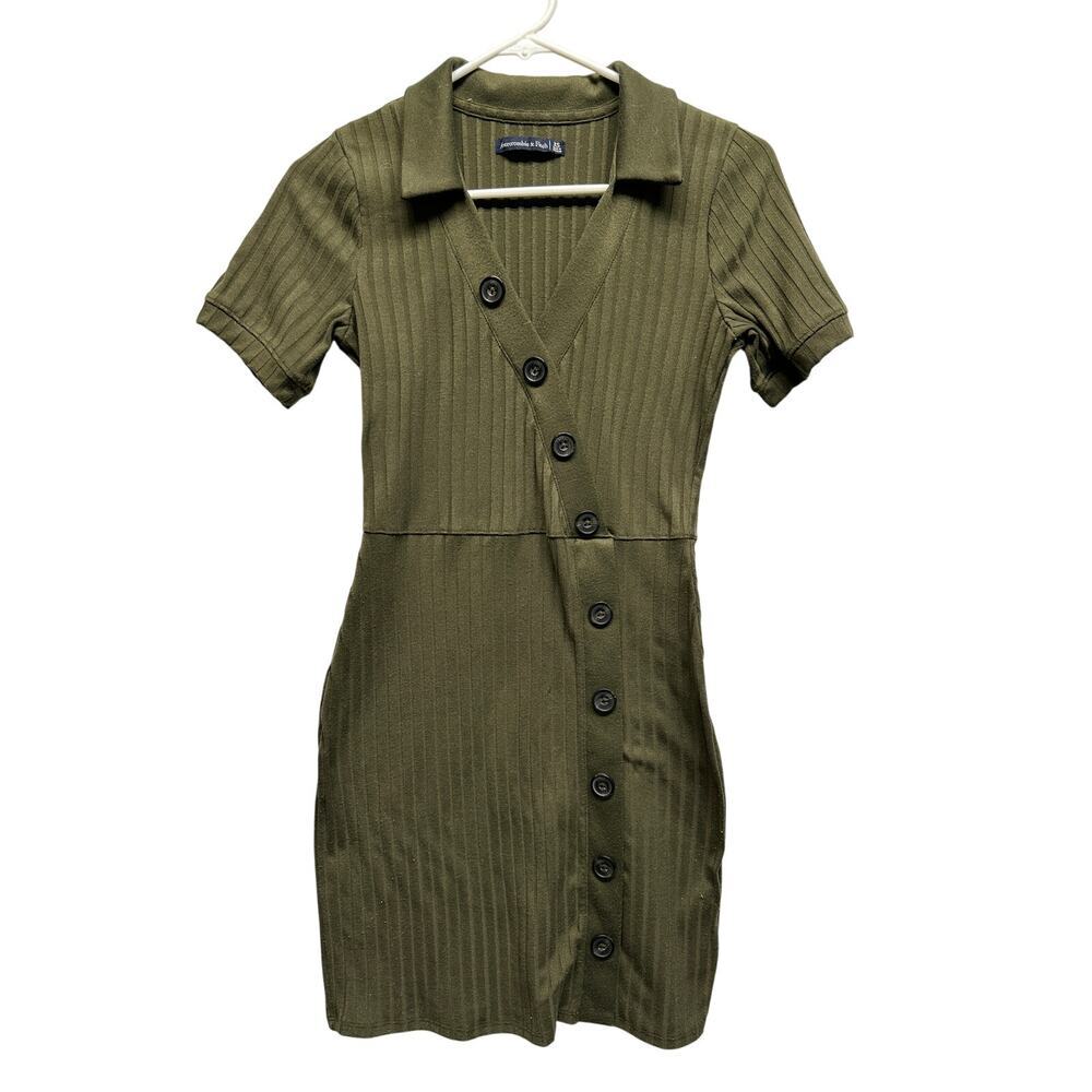 Y2K Abercrombie & Fitch‎ Olive Ribbed Button Front Mini Dress – XS